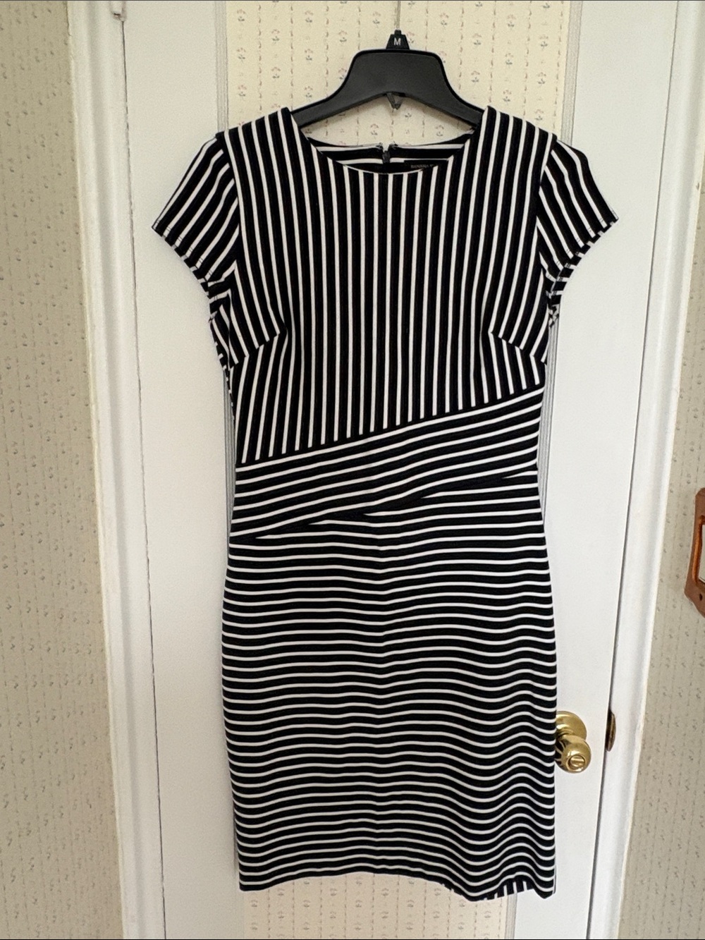 Banana Republic Black and White Striped Midi Dress